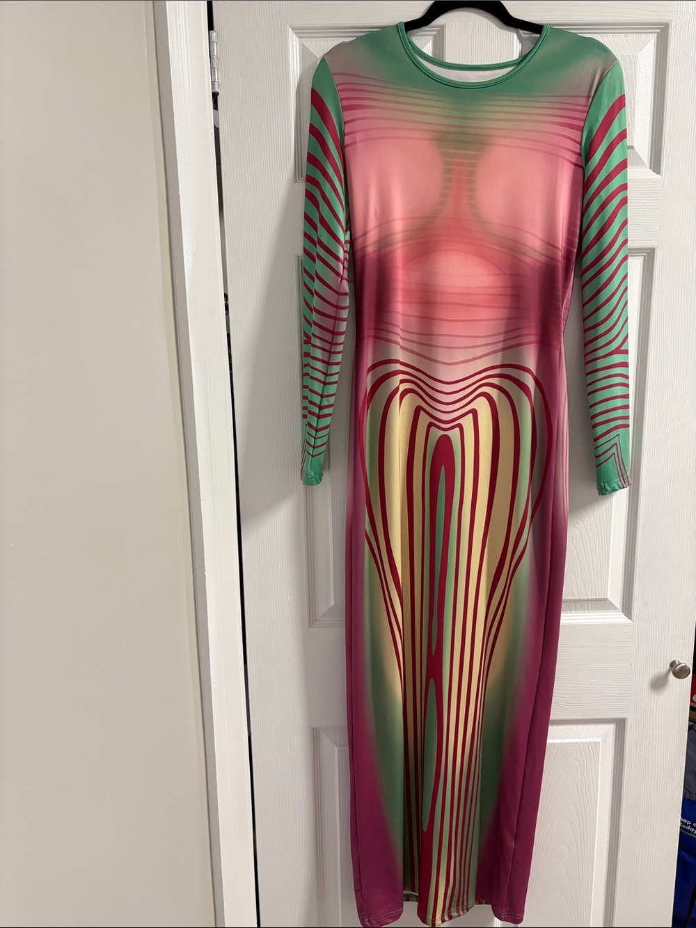 SHEIN Pink and Green Abstract Stripe Maxi Dress